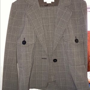 Michael Kors Woman’s Suit.  Light brown with very light green stripe pants cuff